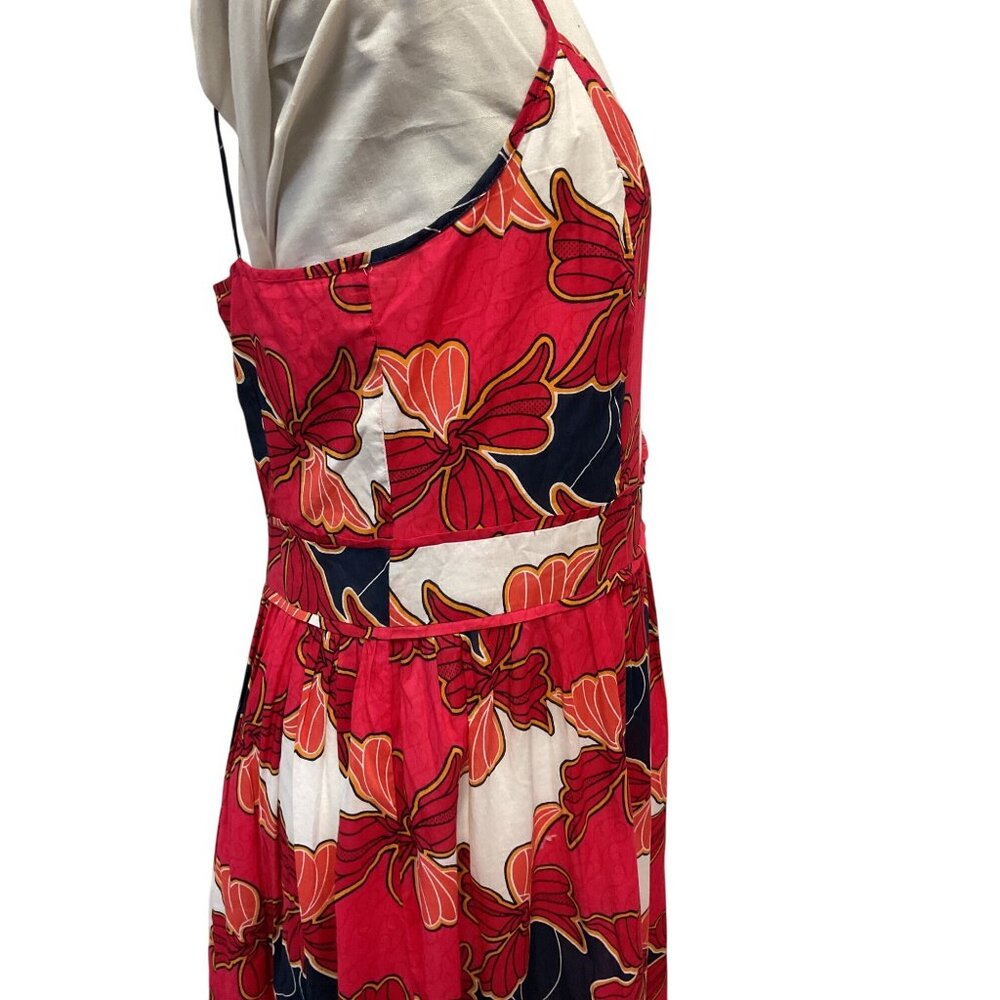 Ann Taylor Red & Navy Floral Sundress Size 12 100% Cotton With Adjustable Straps - Picture 2 of 4